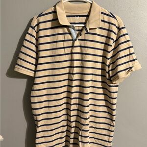 GAP Men's Polo Shirt - Tan and Navy Stripes